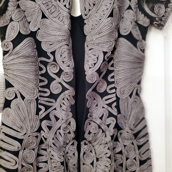 JS Collection Vneck Navy Silver Embroidered Midi Dress 10 NWT - Picture 7 of 9